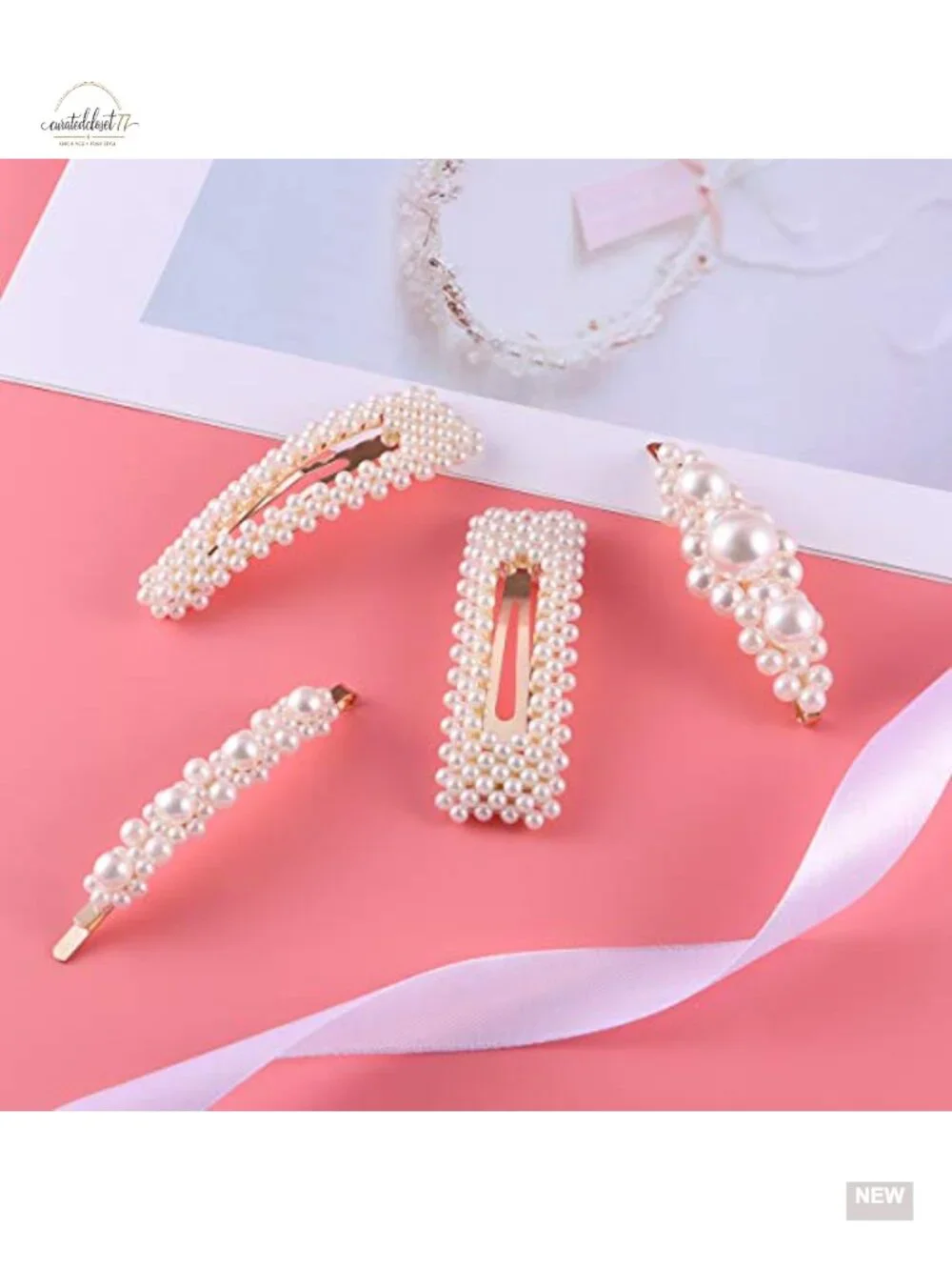 Snap Pearl Hair Clips - 3.3in Barrettes for Styling